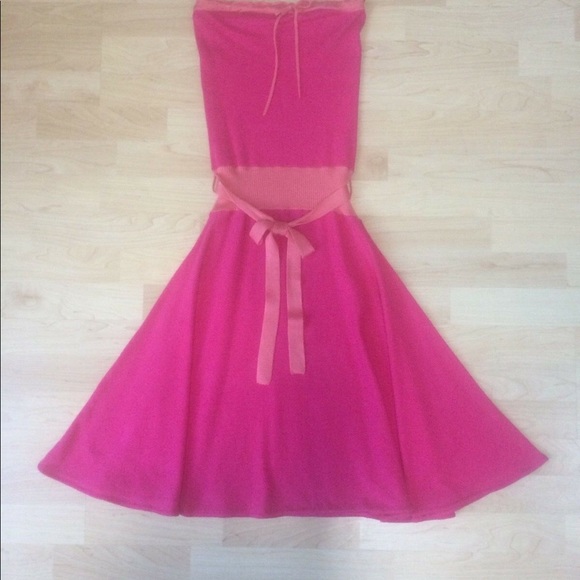 Split Pink Strapless Midi Length Dress - Picture 5 of 5